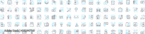 Finance reporting vector line icons set. Accounting, Budgeting, Forecasting, Assets, Liabilities, Profitability, Cash-flow illustration outline concept symbols and signs
