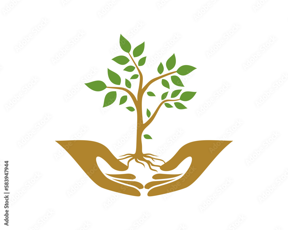 Hand care with planting tree illustration logo Stock Vector | Adobe Stock