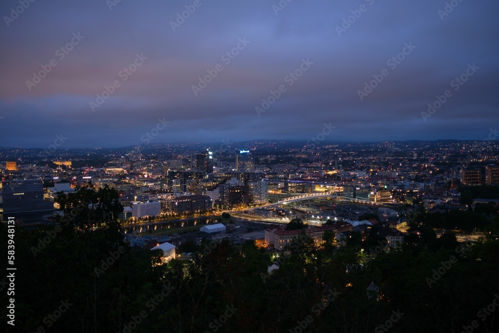 High-angle shot of the Oslo city during the night in Norway.