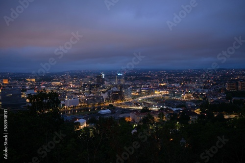 High-angle shot of the Oslo city during the night in Norway. © 35mmfs/Wirestock Creators