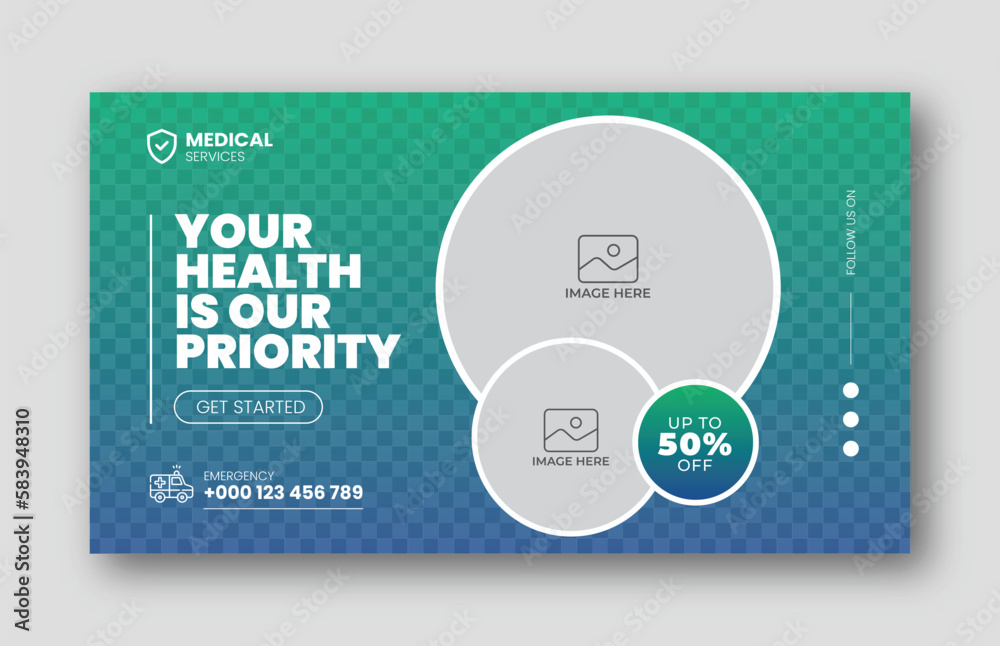Medical healthcare youtube thumbnail cover and social media web banner design template in vector format creative shapes and layout