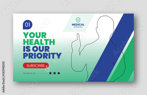 Medical healthcare youtube thumbnail cover and social media web banner design template in vector format creative shapes and layout