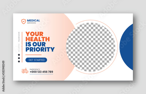 Medical healthcare youtube thumbnail cover and social media web banner design template in vector format creative shapes and layout