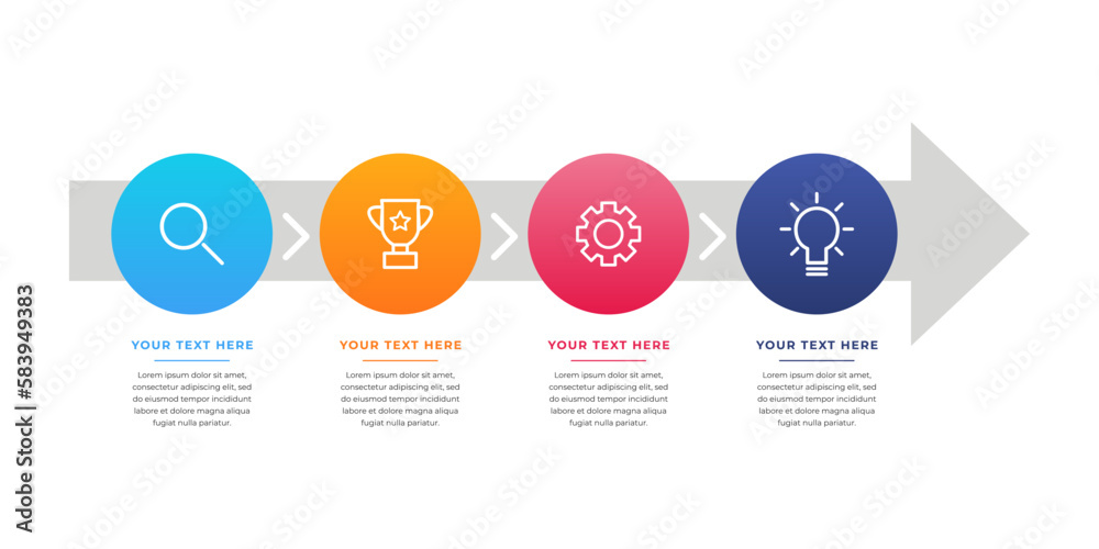 Target infographics with four elements. Colourful infographic steps ...