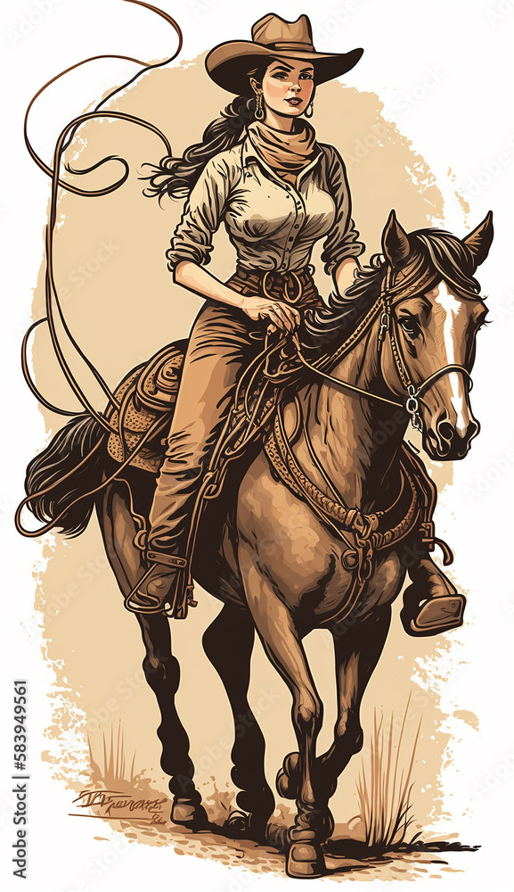 ilustração vaqueira cavalgando 