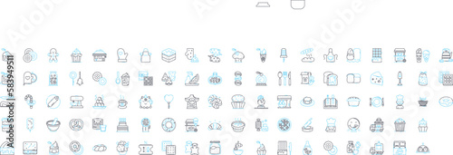Bakery cook vector line icons set. Baker, Cook, Bread, Cake, Pastry, Dough, Flour illustration outline concept symbols and signs