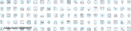 Audience targeting vector line icons set. Audience, targeting, segmentation, profiling, demographics, location, psychographics illustration outline concept symbols and signs