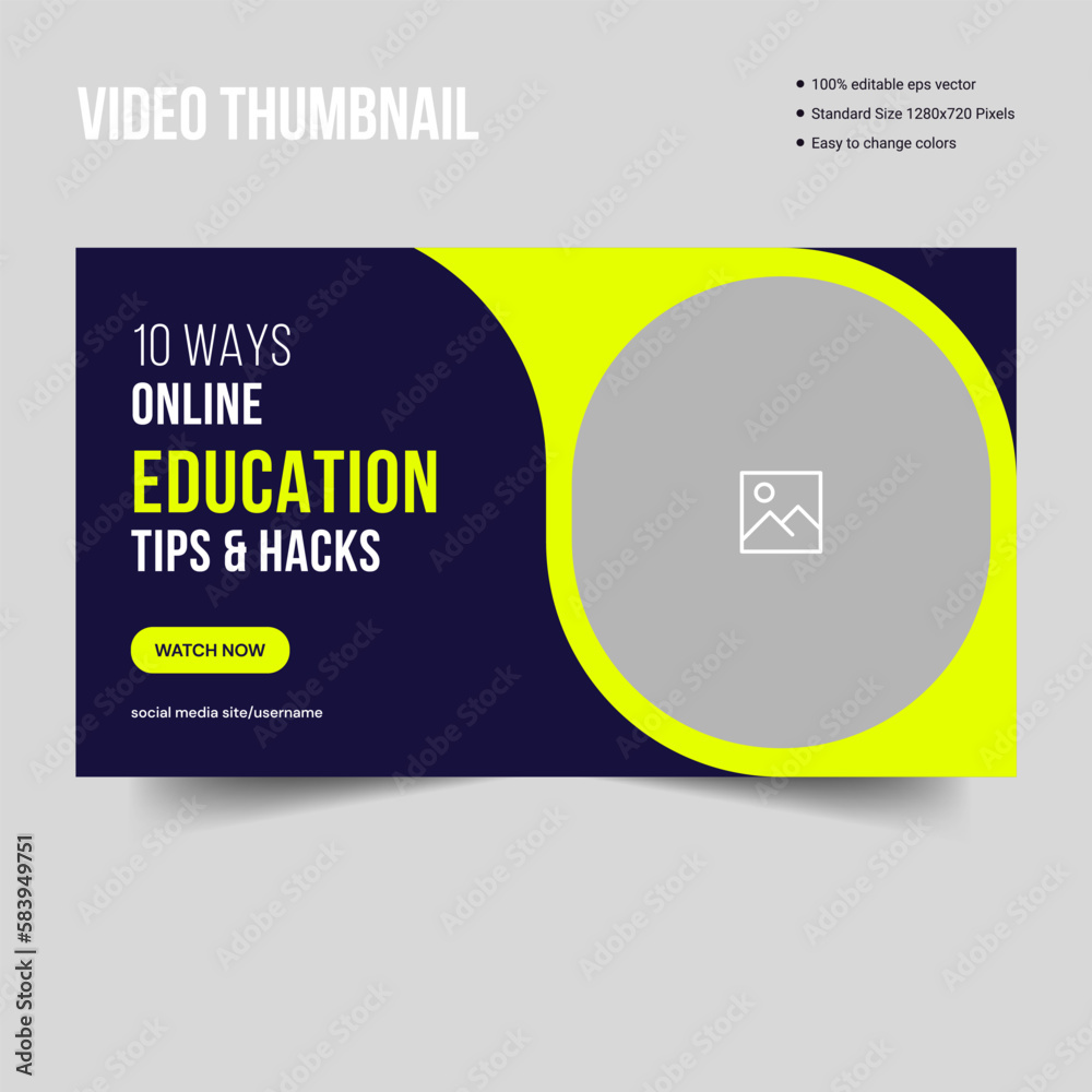 Youtube video thumbnail banner template design, education tips and hacks video cover banner design, vector eps file