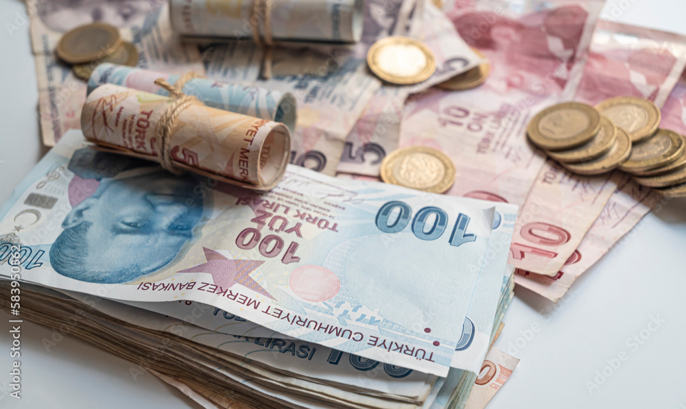 Turkish lira banknotes. economy concept.turkish liras on background.selective focus. Turkish lira banknotes. economy concept.turkish liras on background.selective focus.