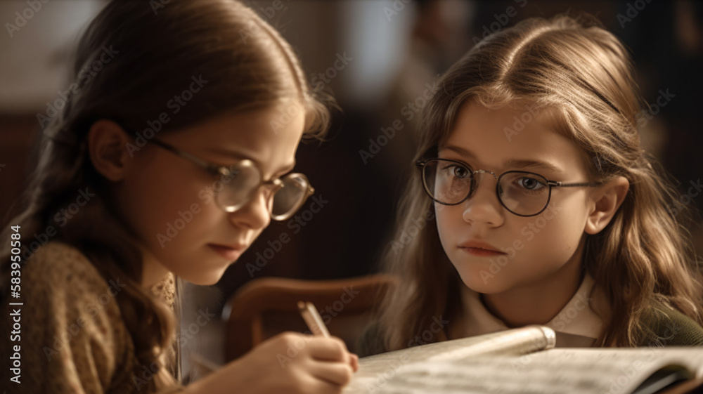 Two Adolescent Children Doing Homework Two Adolescent Children Doing Homework