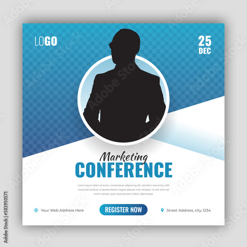Webinar and business conference social media post design template in square vector
