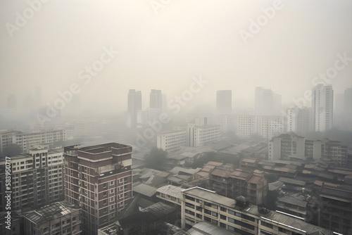 The Choking City  A Smog-Enveloped Skyline Revealing the Devastating Impact of Air Pollution on Our Environment and Health - AI Generative
