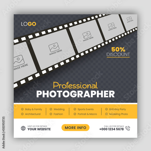 Digital photography services social media post template and web banner