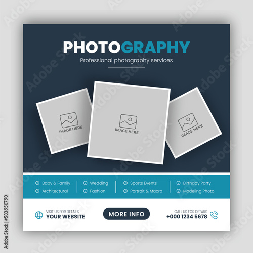 Digital photography services social media post template and web banner