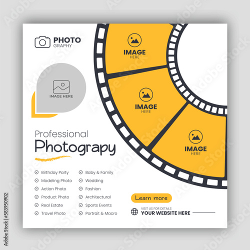 Digital photography services social media post template and web banner