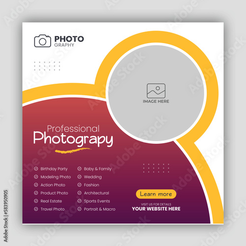 Digital photography services social media post template and web banner