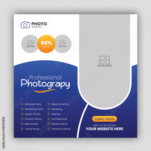 Digital photography services social media post template and web banner