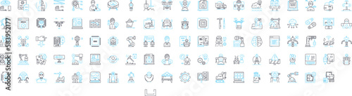 Robotic engineering vector line icons set. Robotics, Engineering, Automation, Machines, Programming, Artificial, Intelligence illustration outline concept symbols and signs