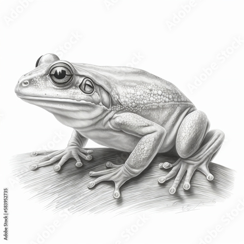 frog drawn in pencil, black and white