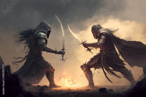 Battle of two legendary warriors. Generative AI