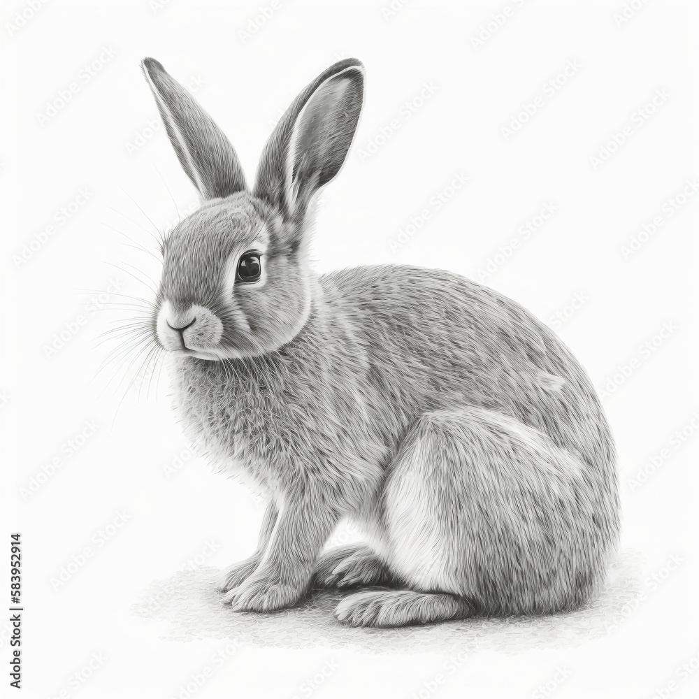 Fototapeta premium white rabbit isolated on white drawing