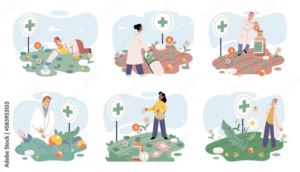 Fototapeta premium Scientist study research liquid medicine from natural herbal. Medical marijuana research. Modern and traditional medical, Alternative organic herbal drug and chemical medicine. Homeopathy healthcare