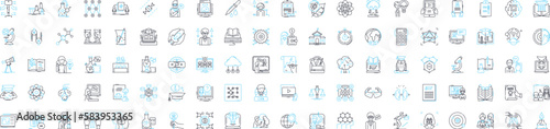 Online learning vector line icons set. eLearning, virtual, remote, digital, online, courses, tutoring illustration outline concept symbols and signs