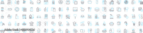 Cake and sweets vector line icons set. Cake, Sweets, Pastry, Dessert, Doughnut, Cupcake, Tart illustration outline concept symbols and signs