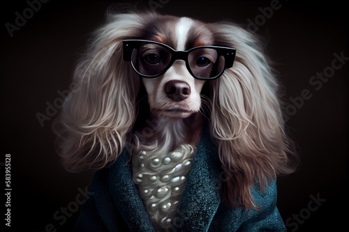 Portrait of a dog in fashion suite. Fashion Week concept. © Luisa
