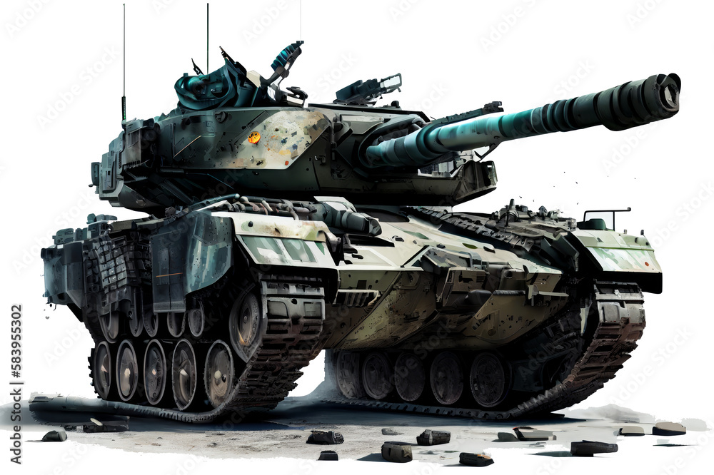 Military tank side view isolated on white, with transparent background. Generative AI Technology