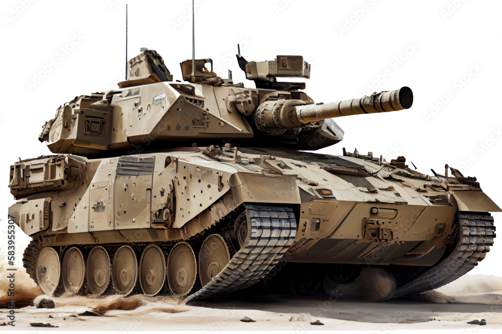 Military tank side view isolated on white, with transparent background. Generative AI Technology Military tank side view isolated on white, with transparent background. Generative AI Technology