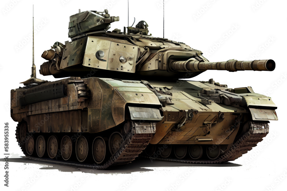 Military tank side view isolated on white, with transparent background. Generative AI Technology Military tank side view isolated on white, with transparent background. Generative AI Technology