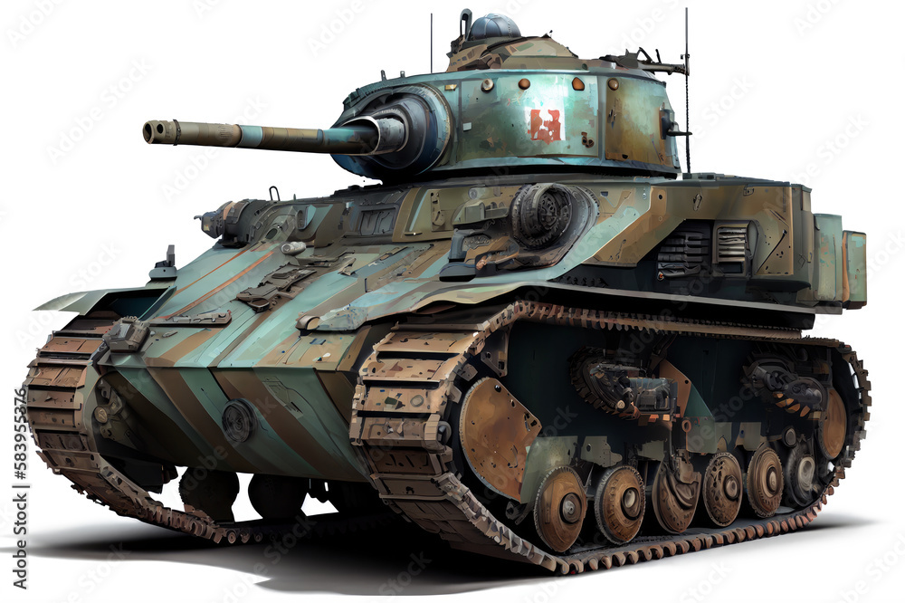 Military tank side view isolated on white, with transparent background. Generative AI Technology Military tank side view isolated on white, with transparent background. Generative AI Technology