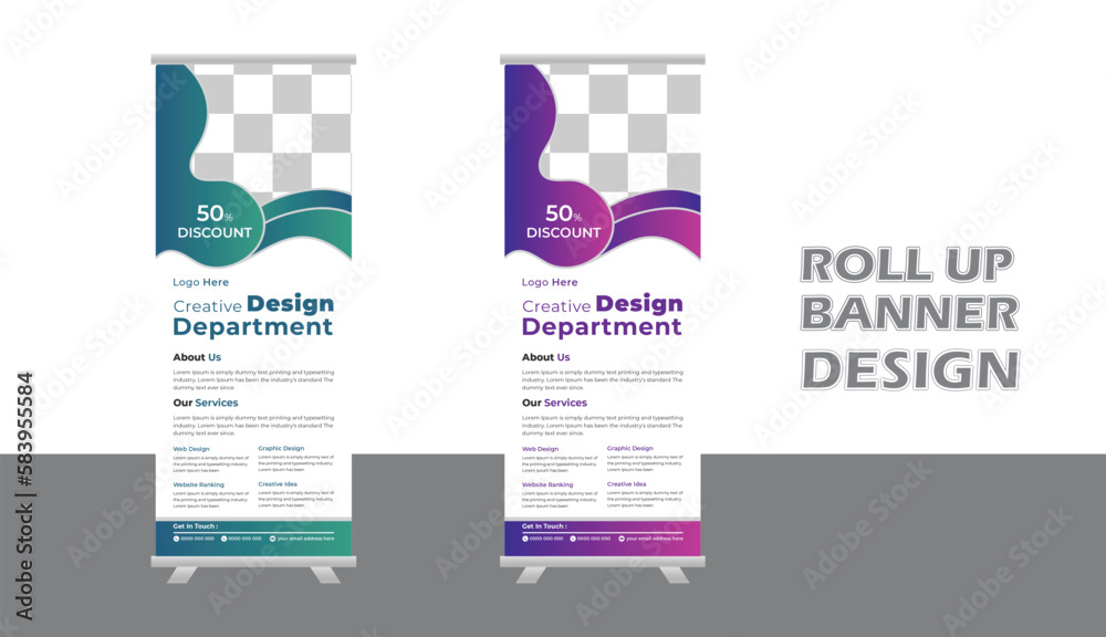 Modern Business Roll-up banner design template, vertical, abstract background, pull-up design, modern x-banner, rectangle size. Stock vector. EPS