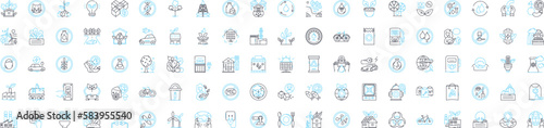 Renewable energy vector line icons set. Solar, Wind, Hydro, Biomass, Geothermal, Tidal, Wave illustration outline concept symbols and signs