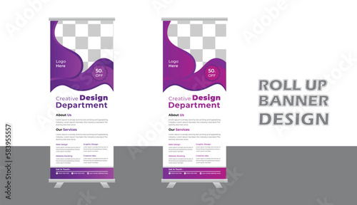 Modern Business Roll-up banner design template, vertical, abstract background, pull-up design, modern x-banner, rectangle size. Stock vector. EPS