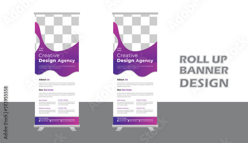 Modern Business Roll-up banner design template, vertical, abstract background, pull-up design, modern x-banner, rectangle size. Stock vector. EPS
