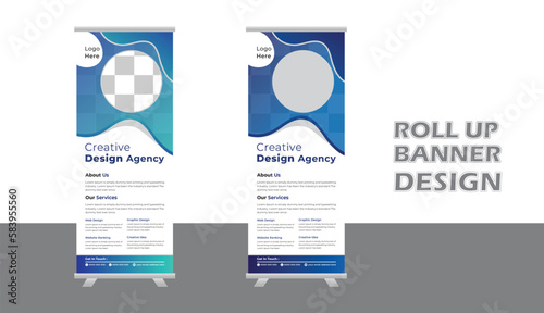 Modern Business Roll-up banner design template, vertical, abstract background, pull-up design, modern x-banner, rectangle size. Stock vector. EPS