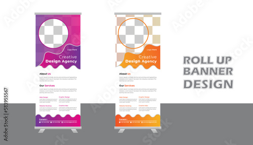 Modern Business Roll-up banner design template, vertical, abstract background, pull-up design, modern x-banner, rectangle size. Stock vector. EPS