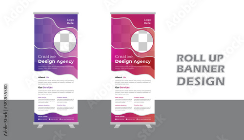 Modern Business Roll-up banner design template, vertical, abstract background, pull-up design, modern x-banner, rectangle size. Stock vector. EPS