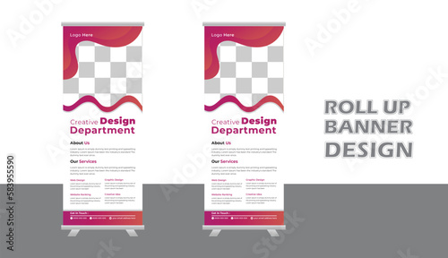 Modern Business Roll-up banner design template, vertical, abstract background, pull-up design, modern x-banner, rectangle size. Stock vector. EPS