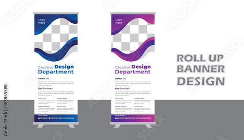 Modern Business Roll-up banner design template, vertical, abstract background, pull-up design, modern x-banner, rectangle size. Stock vector. EPS