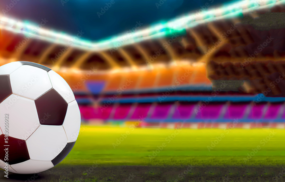Fototapeta premium soccer ball on stadium, generative ai