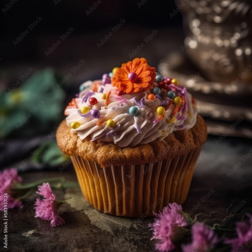 Chocolate cupcake with mint on wooden table Chocolate cupcake with mint on wooden table