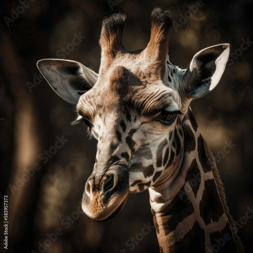 Close up portrait of giraffe. Generative AI. © Andrei Armiagov