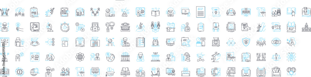 Video learning vector line icons set. Video, Learning, Course, Tutorial, Lesson, Education, E-learning illustration outline concept symbols and signs