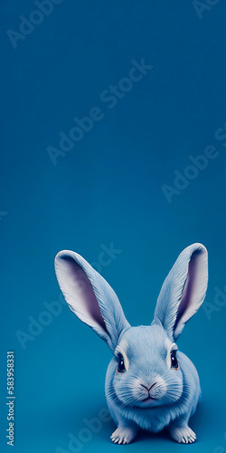 cute rabbit on blue background. IA Generated © Photowii18 