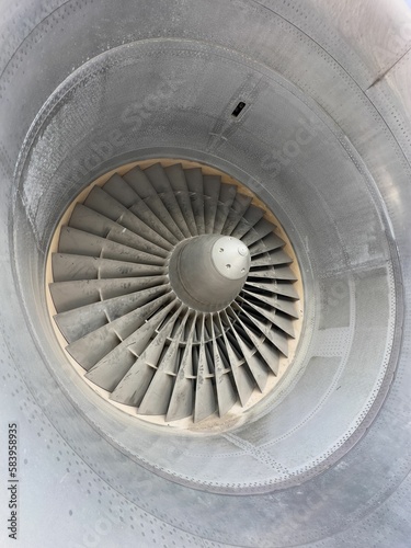 Vertical shot of the inside of an airplane engine