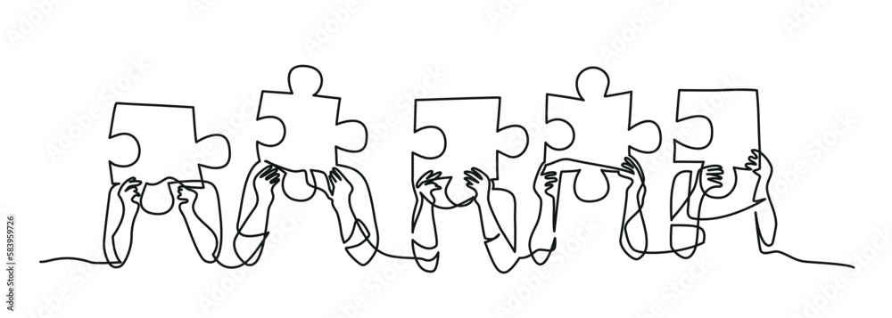 People putting puzzle pieces together.