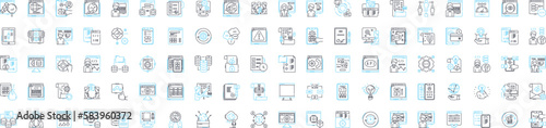 App development vector line icons set. app, development, design, mobile, software, coding, development illustration outline concept symbols and signs